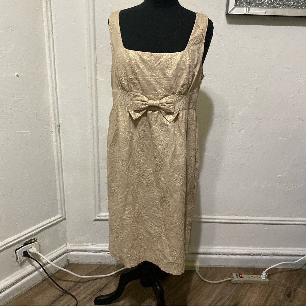 Adrianna Papell Beth Bowley Cream Midi Dress with Bow